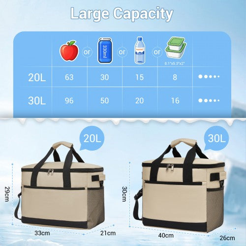 LBK2535L - Kono Large 30L Portable Lunch Bag with Enhanced Insulation–Compact & Convenient for Travel and Commuting - Khaki