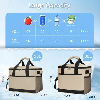 LBK2535L - Kono Large 30L Portable Lunch Bag with Enhanced Insulation–Compact & Convenient for Travel and Commuting - Khaki