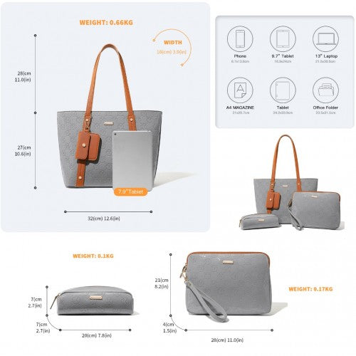 Miss Lulu LD2217 grey and brown tote bag – detail view 10