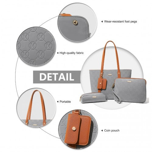 Miss Lulu LD2217 grey and brown tote bag – detail view 13
