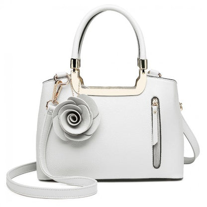 LG1847 - MISS LULU PU LEATHER ROSE HANGING ORNAMENT HANDBAG - White