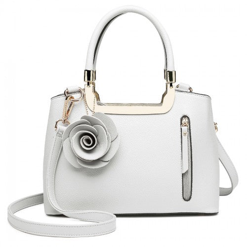 LG1847 - MISS LULU PU LEATHER ROSE HANGING ORNAMENT HANDBAG - White