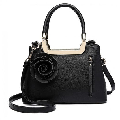 LG1847 - MISS LULU PU LEATHER ROSE HANGING ORNAMENT HANDBAG - Black