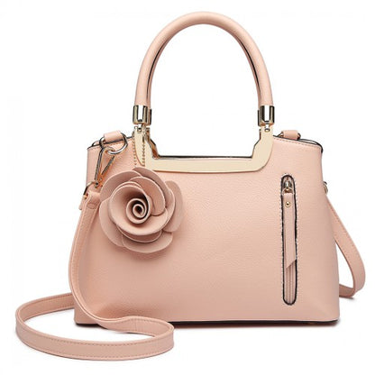 LG1847 - MISS LULU PU LEATHER ROSE HANGING ORNAMENT HANDBAG - Pink