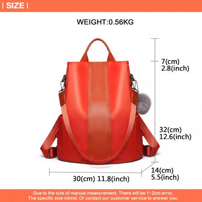 LG1903 - Miss Lulu Two Way Backpack Shoulder Bag with Pom Pom Pendant - Orange
