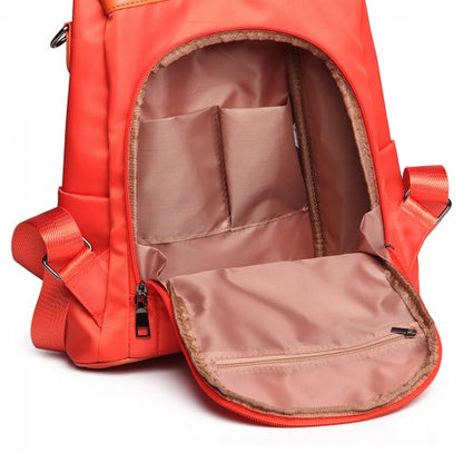LG1903 - Miss Lulu Two Way Backpack Shoulder Bag with Pom Pom Pendant - Orange