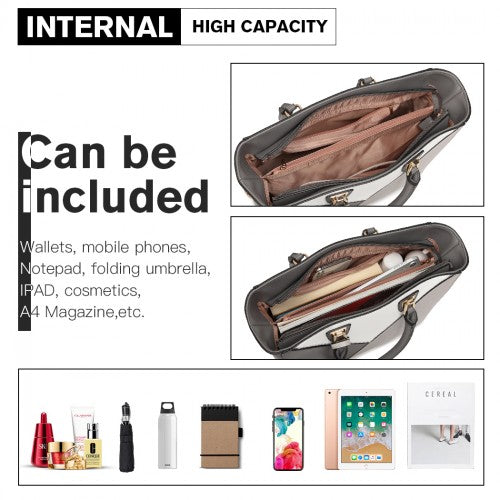 Interior view of Miss Lulu handbag showing spacious compartment for iPad and cosmetics