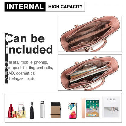 Pink Miss Lulu LG2013 shoulder bag open showing high capacity storage for tablet and A4 magazine