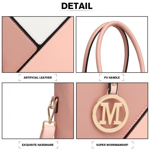 Close-up detail of gray synthetic leather stitching and gold-tone hardware on Miss Lulu bag