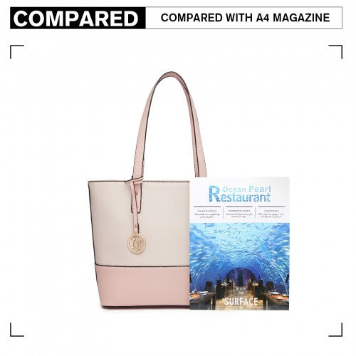 LG2023 - Miss Lulu Elegant 3-Piece Leather Look Tote Bag Set - Versatile & Chic for Every Occasion - Pink And Beige