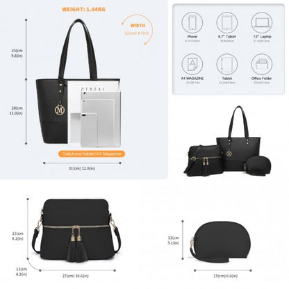 LG2023 - Miss Lulu Elegant 3-Piece Leather Look Tote Bag Set - Versatile & Chic for Every Occasion - Black