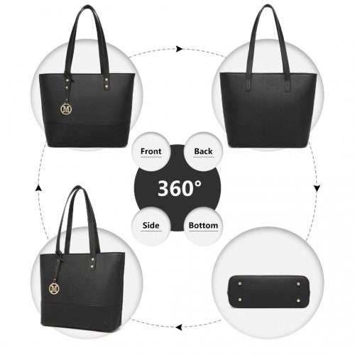 LG2023 - Miss Lulu Elegant 3-Piece Leather Look Tote Bag Set - Versatile & Chic for Every Occasion - Black