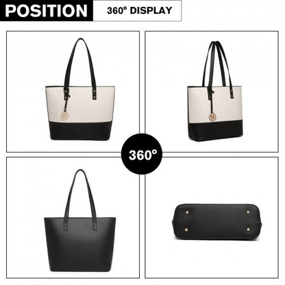 LG2023 - Miss Lulu Elegant 3-Piece Leather Look Tote Bag Set - Versatile & Chic for Every Occasion - Black And Beige