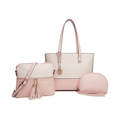 LG2023 - Miss Lulu Elegant 3-Piece Leather Look Tote Bag Set - Versatile & Chic for Every Occasion - Pink And Beige