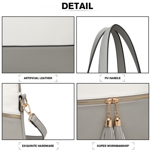 LG2023 - Miss Lulu Elegant 3-Piece Leather Look Tote Bag Set - Versatile & Chic for Every Occasion - Grey And White