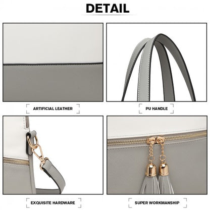 LG2023 - Miss Lulu Elegant 3-Piece Leather Look Tote Bag Set - Versatile & Chic for Every Occasion - Grey And White