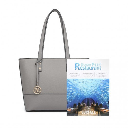 LG2023 - Miss Lulu Elegant 3-Piece Leather Look Tote Bag Set - Versatile & Chic for Every Occasion - Grey