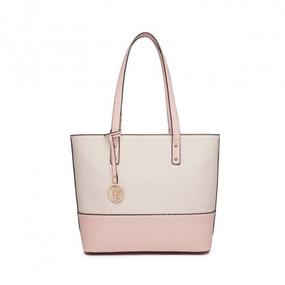 LG2023 - Miss Lulu Elegant 3-Piece Leather Look Tote Bag Set - Versatile & Chic for Every Occasion - Pink And Beige