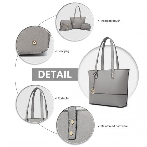 LG2023 - Miss Lulu Elegant 3-Piece Leather Look Tote Bag Set - Versatile & Chic for Every Occasion - Grey