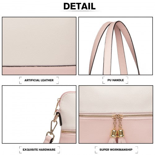 LG2023 - Miss Lulu Elegant 3-Piece Leather Look Tote Bag Set - Versatile & Chic for Every Occasion - Pink And Beige