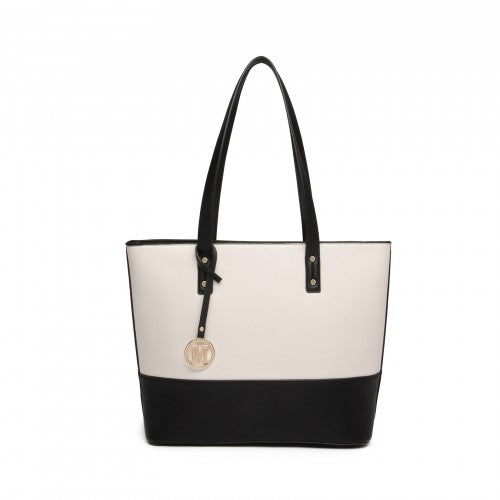 LG2023 - Miss Lulu Elegant 3-Piece Leather Look Tote Bag Set - Versatile & Chic for Every Occasion - Black And Beige