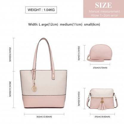 LG2023 - Miss Lulu Elegant 3-Piece Leather Look Tote Bag Set - Versatile & Chic for Every Occasion - Pink And Beige