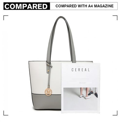 LG2023 - Miss Lulu Elegant 3-Piece Leather Look Tote Bag Set - Versatile & Chic for Every Occasion - Grey And White