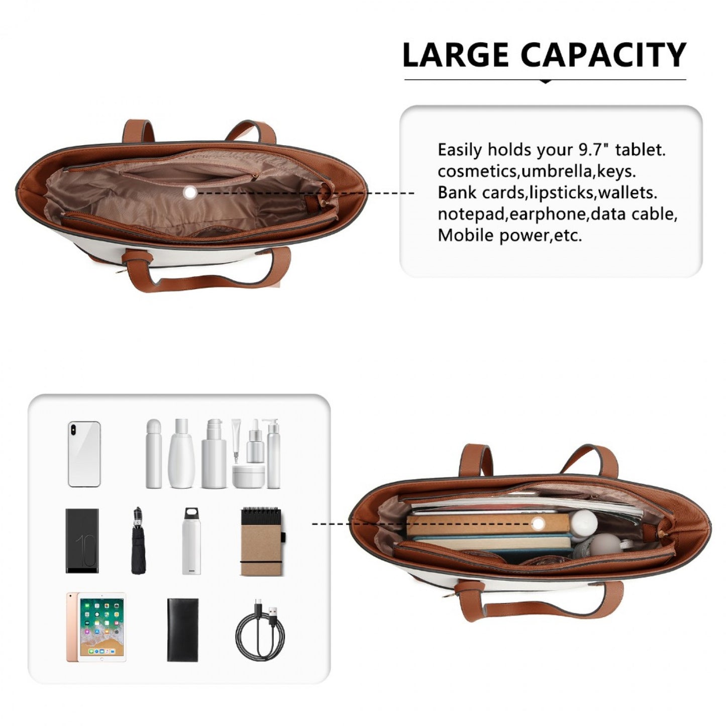 Miss Lulu LG2023 beige and brown luggage set – rear view