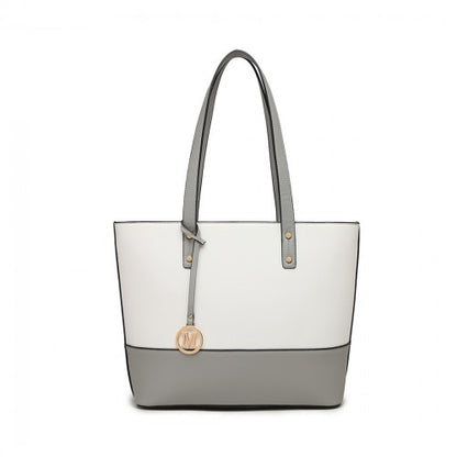LG2023 - Miss Lulu Elegant 3-Piece Leather Look Tote Bag Set - Versatile & Chic for Every Occasion - Grey And White