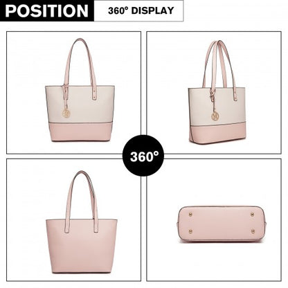 LG2023 - Miss Lulu Elegant 3-Piece Leather Look Tote Bag Set - Versatile & Chic for Every Occasion - Pink And Beige