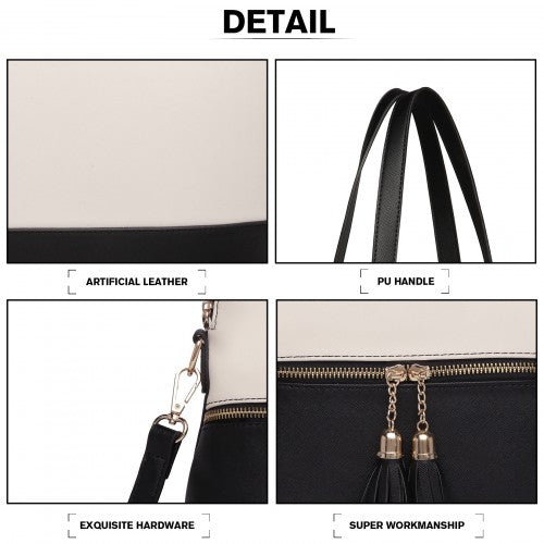 LG2023 - Miss Lulu Elegant 3-Piece Leather Look Tote Bag Set - Versatile & Chic for Every Occasion - Black And Beige