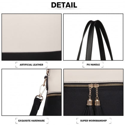 LG2023 - Miss Lulu Elegant 3-Piece Leather Look Tote Bag Set - Versatile & Chic for Every Occasion - Black And Beige