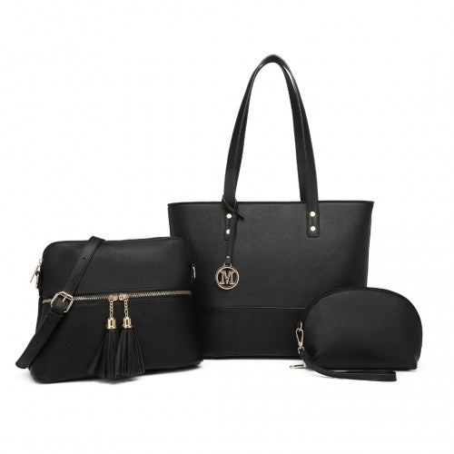 LG2023 - Miss Lulu Elegant 3-Piece Leather Look Tote Bag Set - Versatile & Chic for Every Occasion - Black