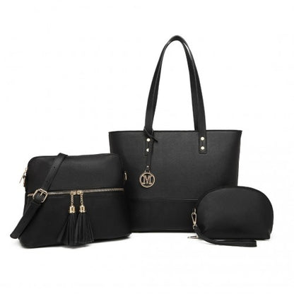 LG2023 - Miss Lulu Elegant 3-Piece Leather Look Tote Bag Set - Versatile & Chic for Every Occasion - Black
