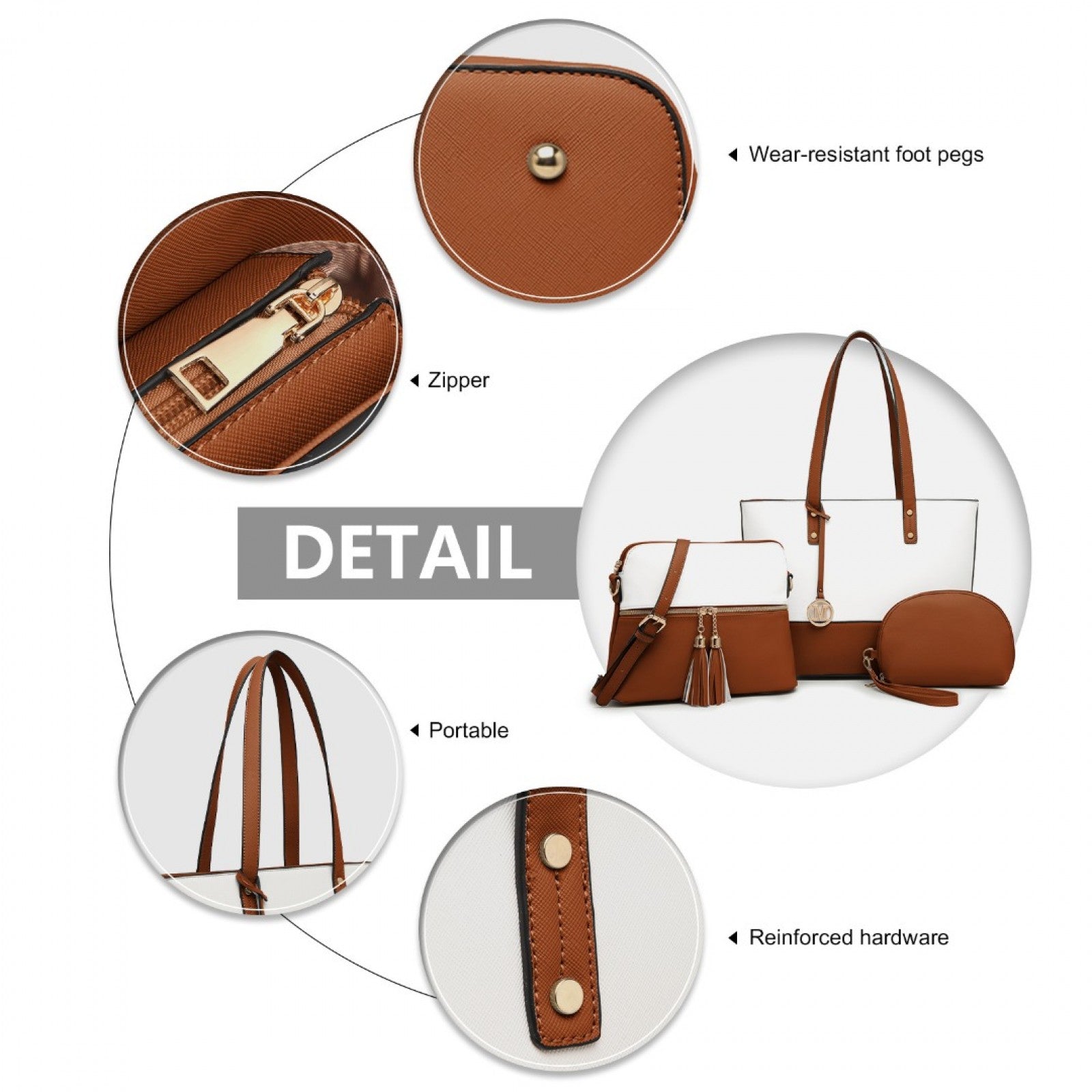 Miss Lulu LG2023 beige and brown luggage set – detail view 4