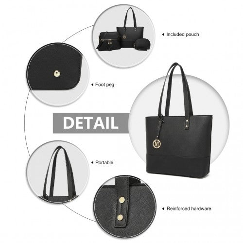 LG2023 - Miss Lulu Elegant 3-Piece Leather Look Tote Bag Set - Versatile & Chic for Every Occasion - Black