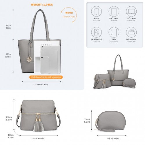 LG2023 - Miss Lulu Elegant 3-Piece Leather Look Tote Bag Set - Versatile & Chic for Every Occasion - Grey