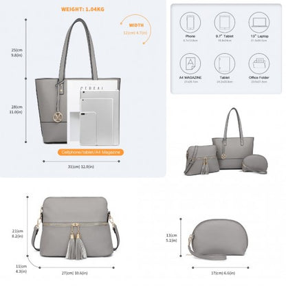 LG2023 - Miss Lulu Elegant 3-Piece Leather Look Tote Bag Set - Versatile & Chic for Every Occasion - Grey
