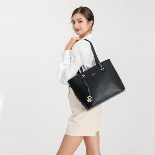 Miss Lulu LG2110 black handbag set – rear view