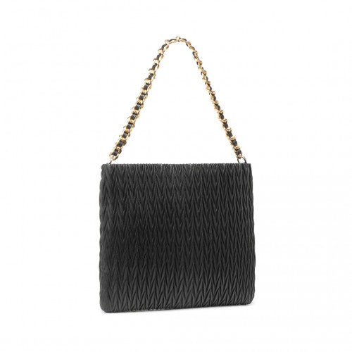 Easy Luggage LG2338 - Miss Lulu Sophisticated Embossed PU Leather Commuter Shoulder Bag With Chain Strap - Black