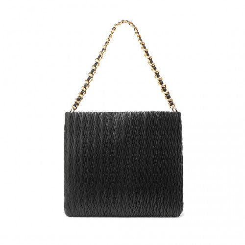 Easy Luggage LG2338 - Miss Lulu Sophisticated Embossed PU Leather Commuter Shoulder Bag With Chain Strap - Black