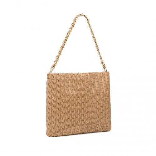 Easy Luggage LG2338 - Miss Lulu Sophisticated Embossed PU Leather Commuter Shoulder Bag With Chain Strap - Camel