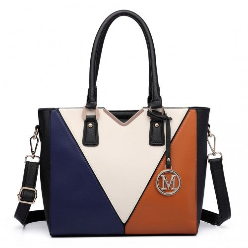 LG6632 - Miss Lulu Leather Look V-Shape Multicolour Tote Bag - Brown