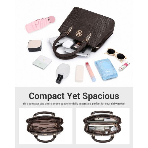 LG6865 - Miss Lulu Leather Look Weave Effect Shoulder Bag