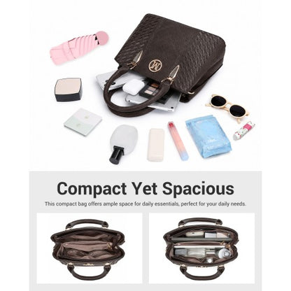 LG6865 - Miss Lulu Leather Look Weave Effect Shoulder Bag