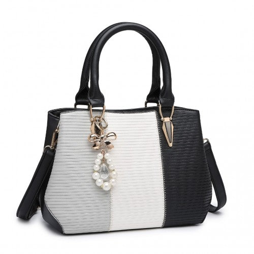 LG6866 - Miss Lulu Leather Look Colour Block Bow Pendant Handbag - Black