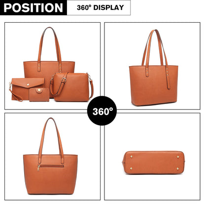 Miss Lulu LG6931 brown handbag set – detail view 3