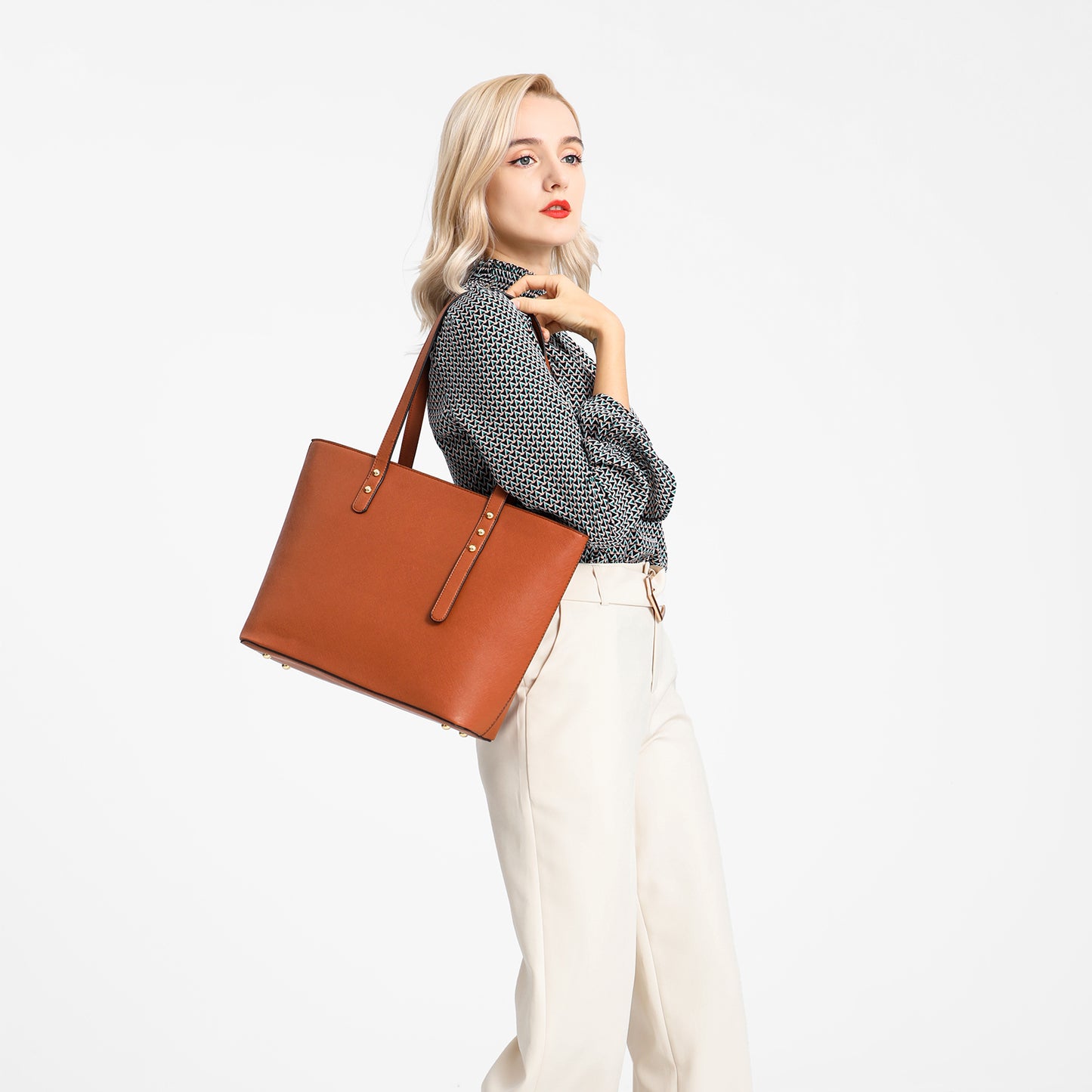 Miss Lulu LG6931 brown handbag set – rear view