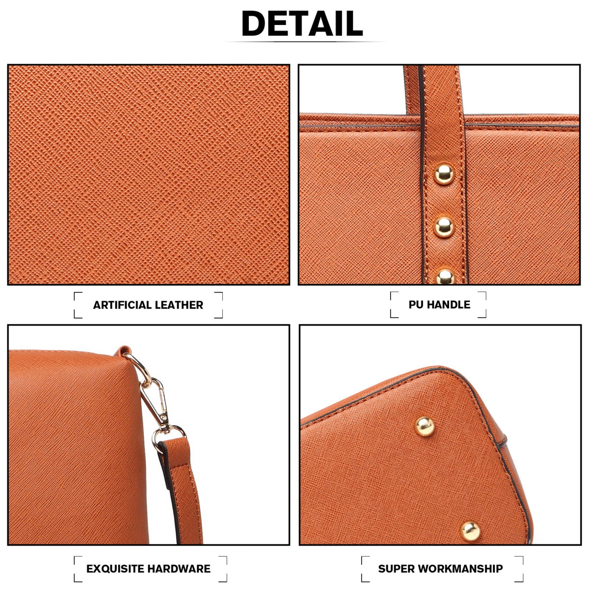 Miss Lulu LG6931 brown handbag set – detail view 6