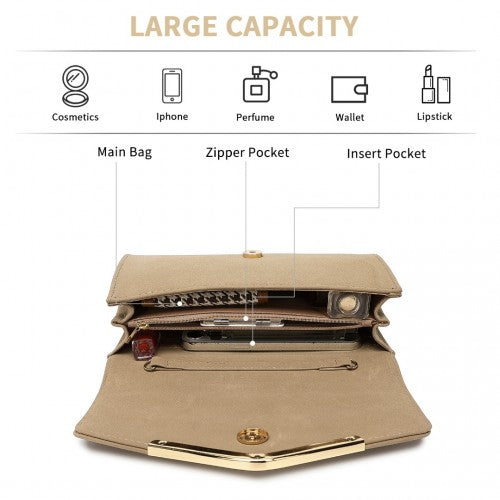 Miss Lulu LH1756 khaki clutch bag – detail view 6